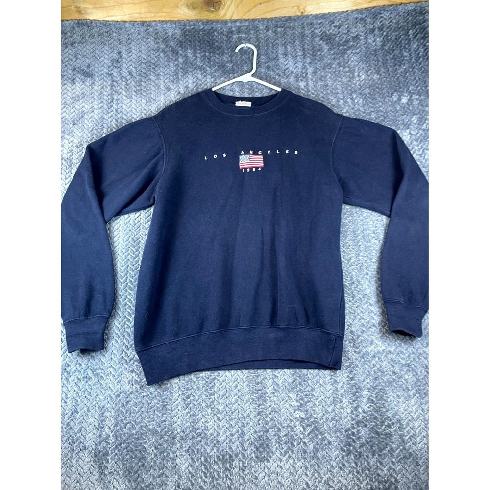 John Galt Los Angeles 1984 Sweatshirt Womens Small Blue Fleece Lined Ribbed Hem